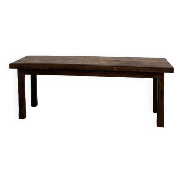 Petite table de ferme des années 50 en noyer blond