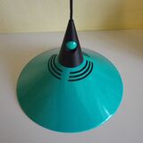 Emerald blue metal pendant light, Memphis style, space age -1980-