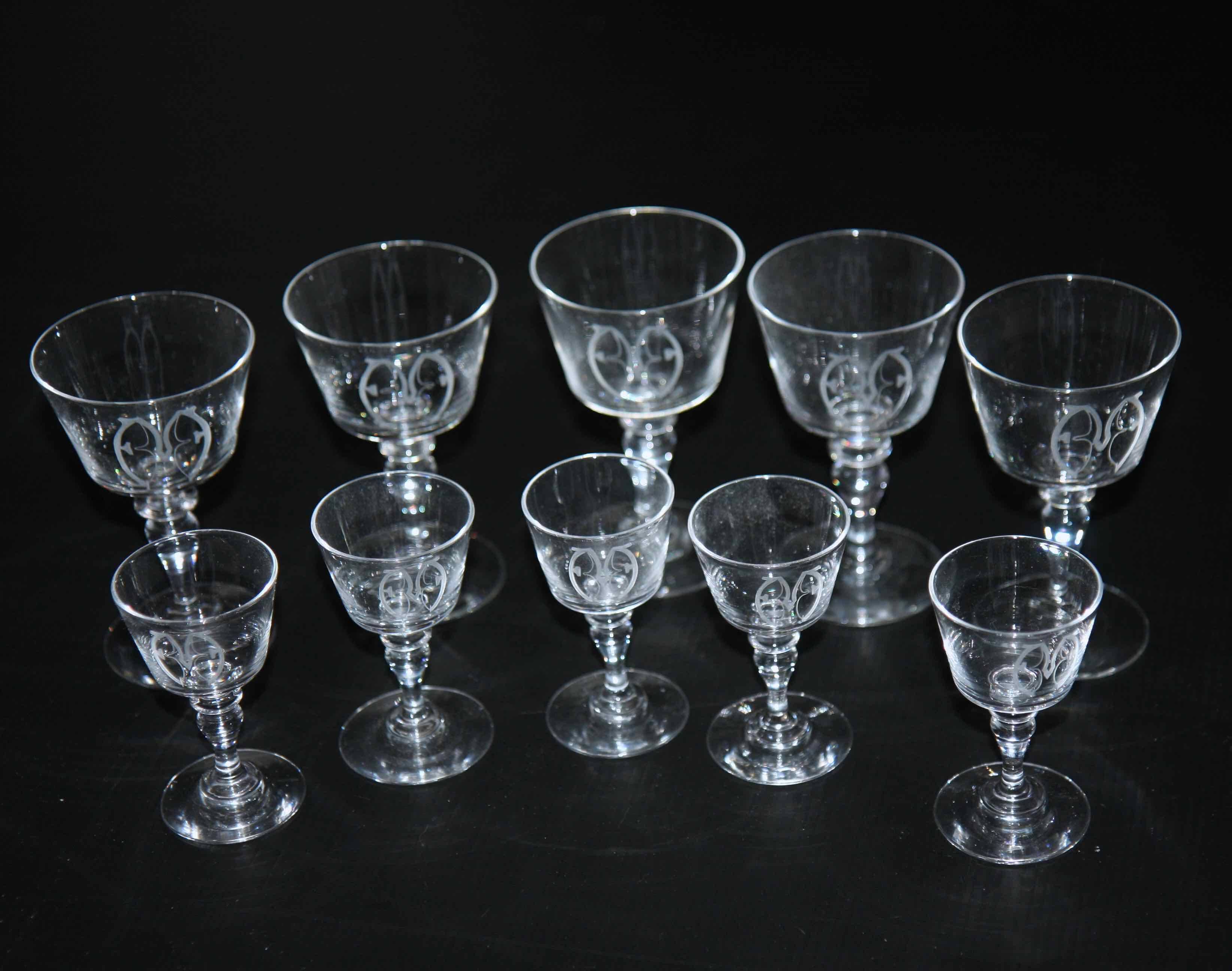 Set of 10 Art Nouveau glasses.