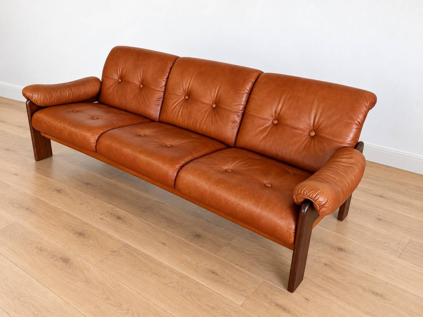 Vintage Swedish mid-century 3 person sofa in cognac leather, 1970s