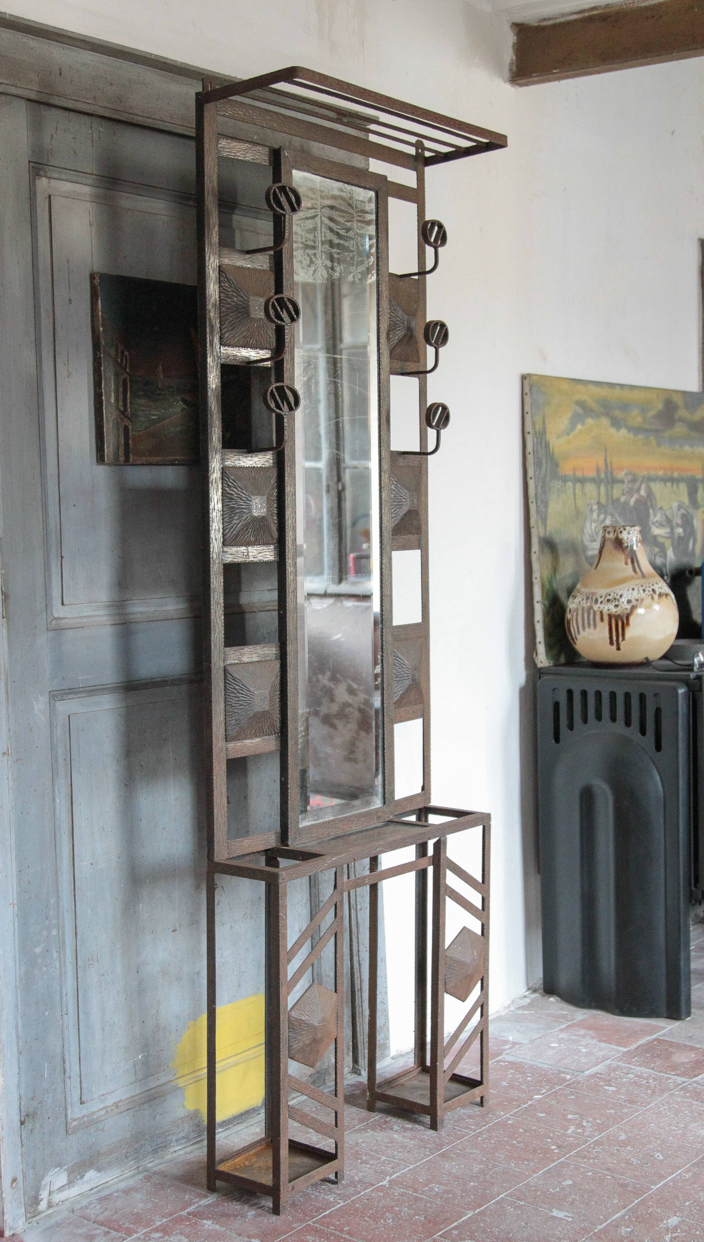 Art deco coat rack, wrought iron coat rack, cloakroom