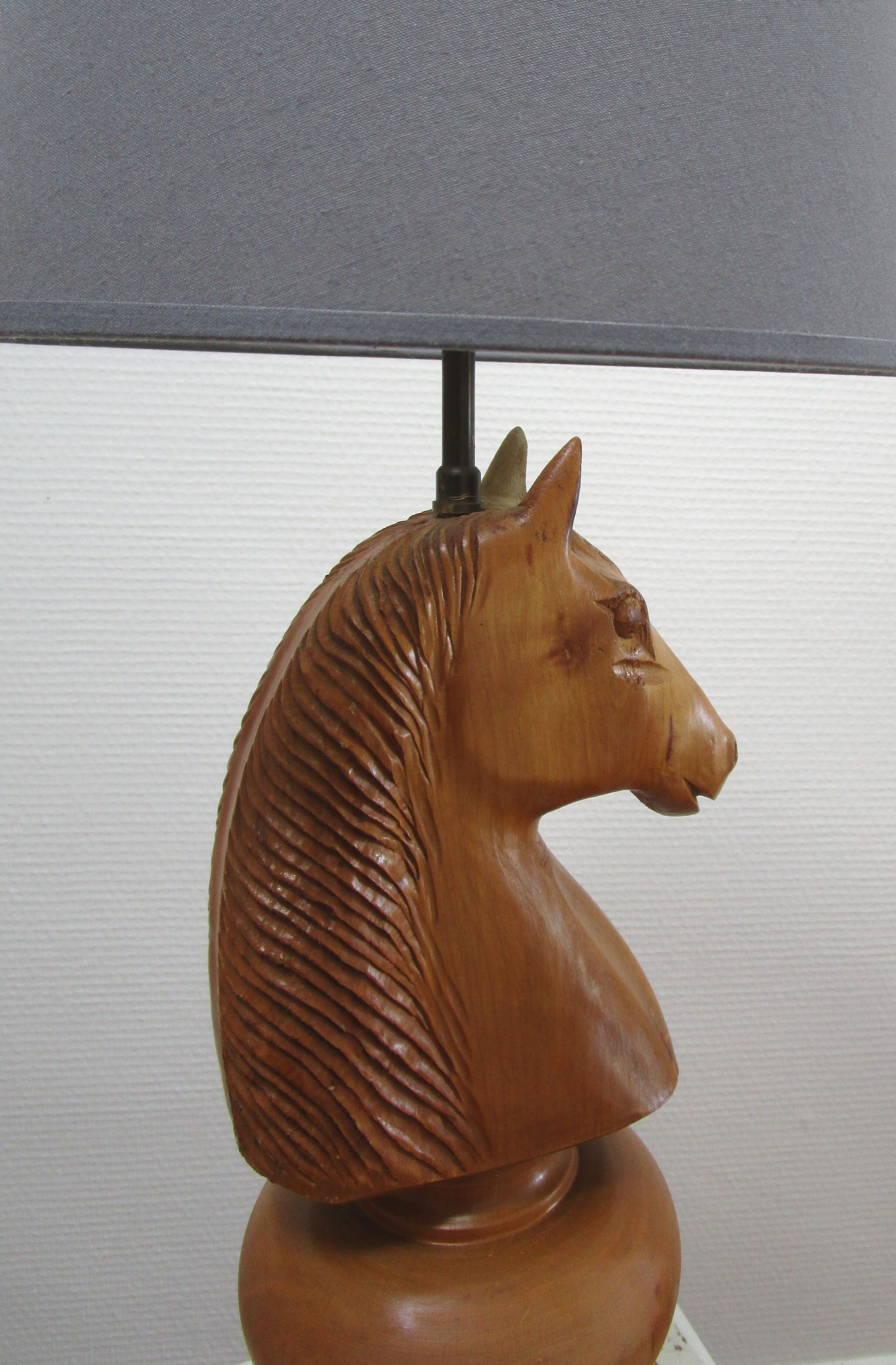 Lamp horse rider chess solid wood turned vintage