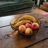 Vintage molded amber glass bowl – leaf and grape motif – years
