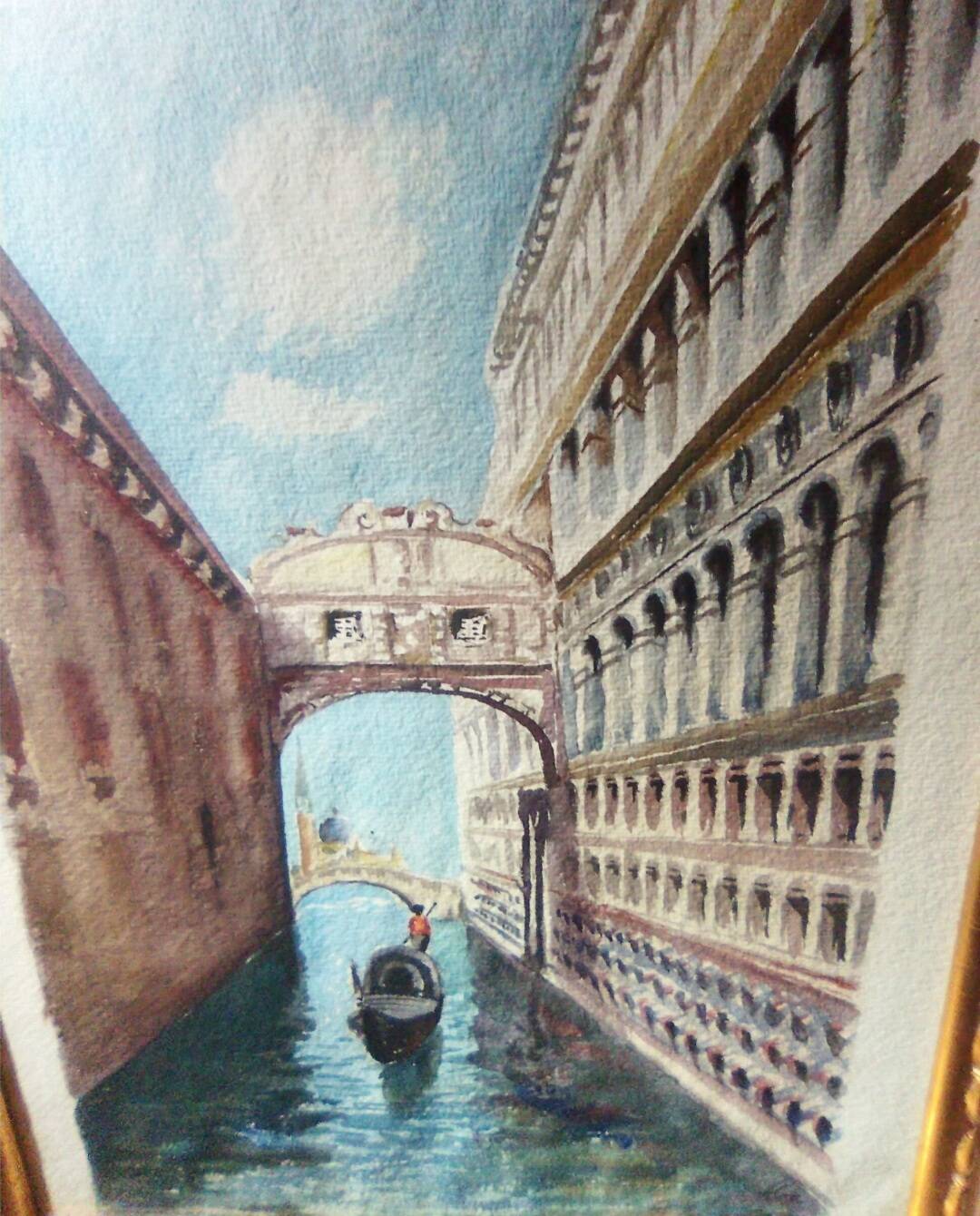 Watercolor of Venice, early 20th century/ Gondola/ Italy