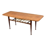 Table basse vintage en teck et rotin