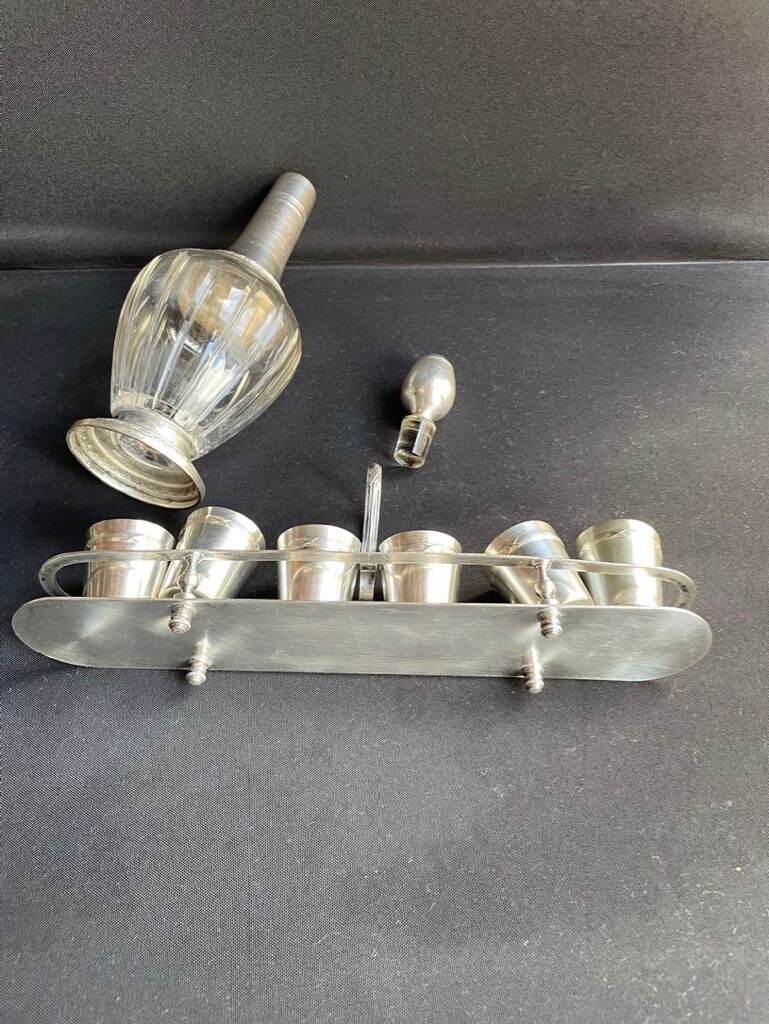 Louis XVI style silver metal liquor service