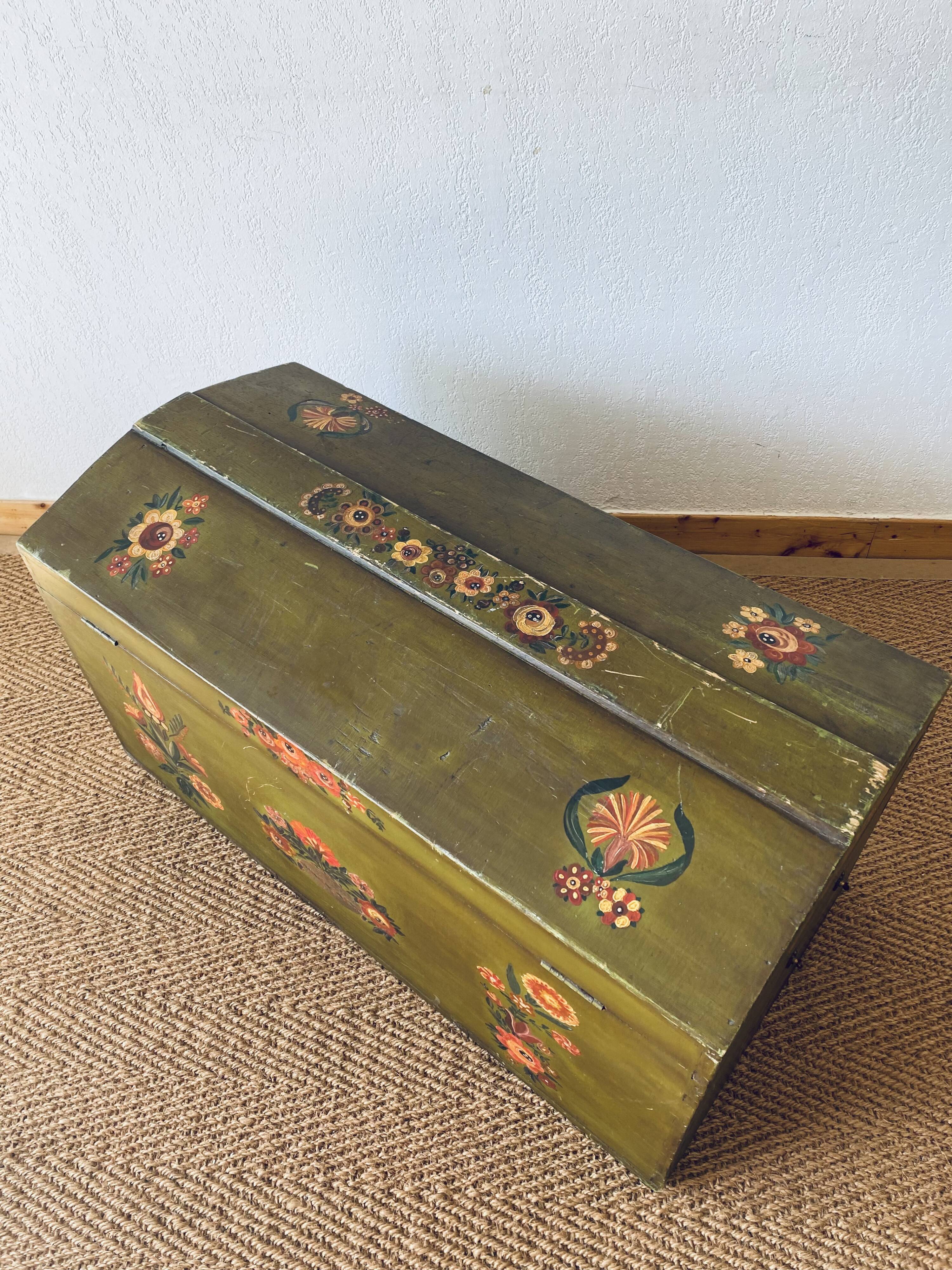 Large antique trunk hand-painted décor