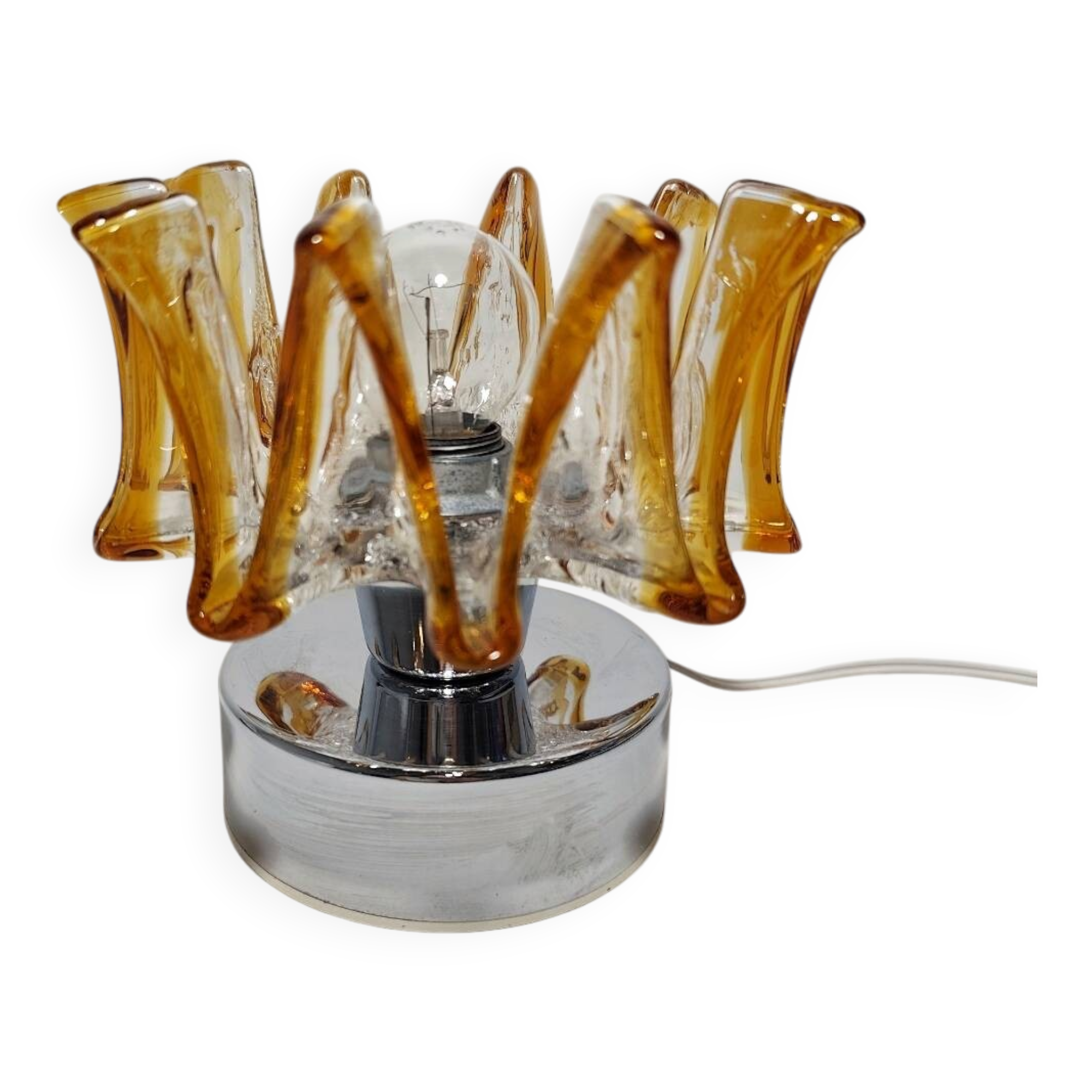 Lámpara de mesa de cristal. Italia, 1970s.