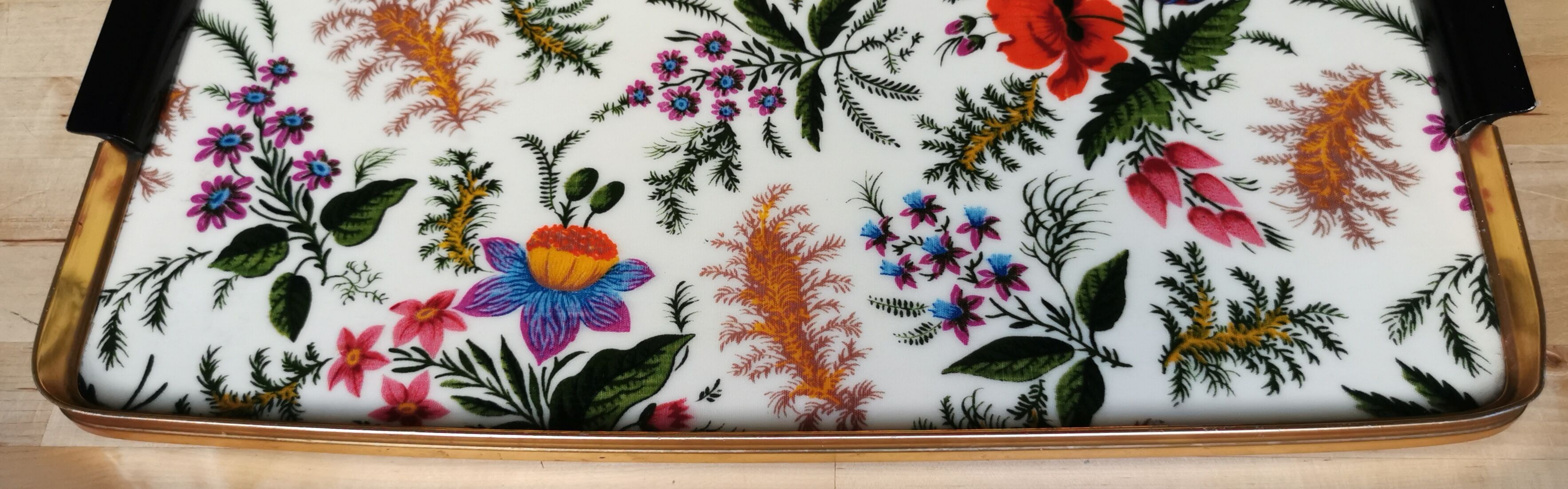 Vintage gold metal flowers tray