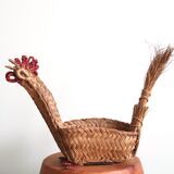 Corbeille à fruits "coq" en osier années 70