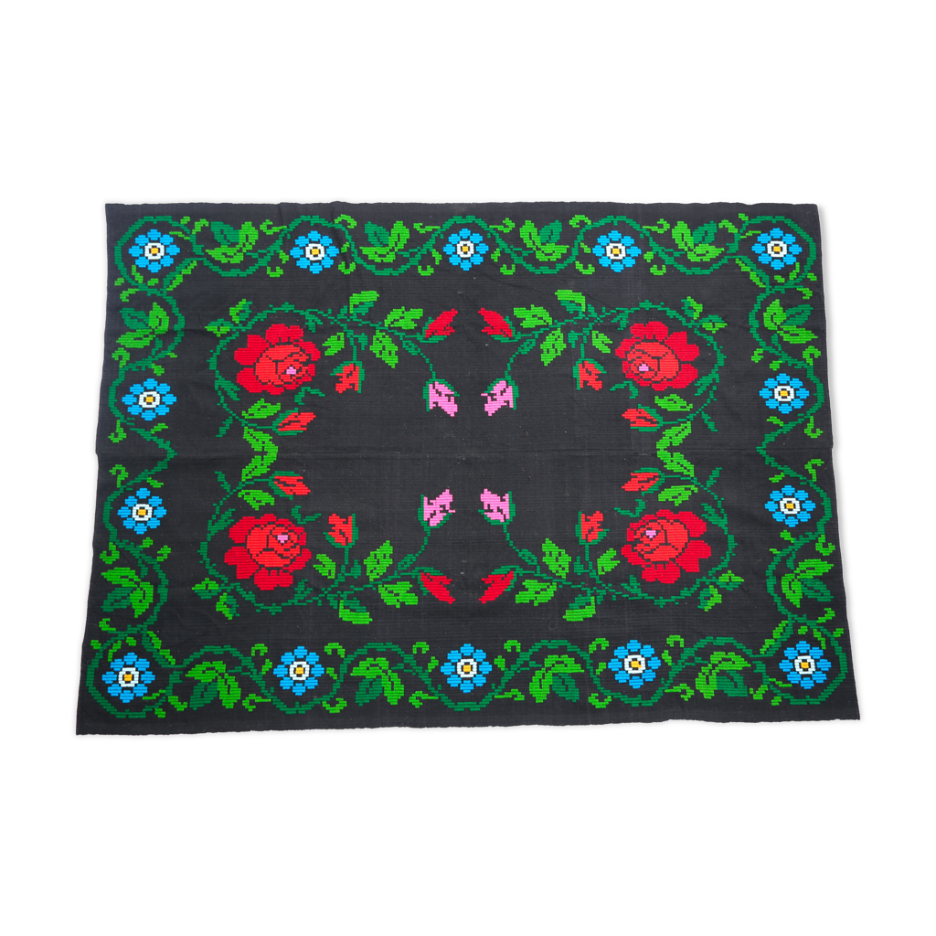 tapis-roumain-traditionnel-et-ancien-motifs-floraux-boh-mes-155x215cm