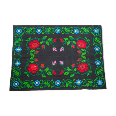 Tapis roumain traditionnel et ancien à motifs floraux bohèmes 155x215cm