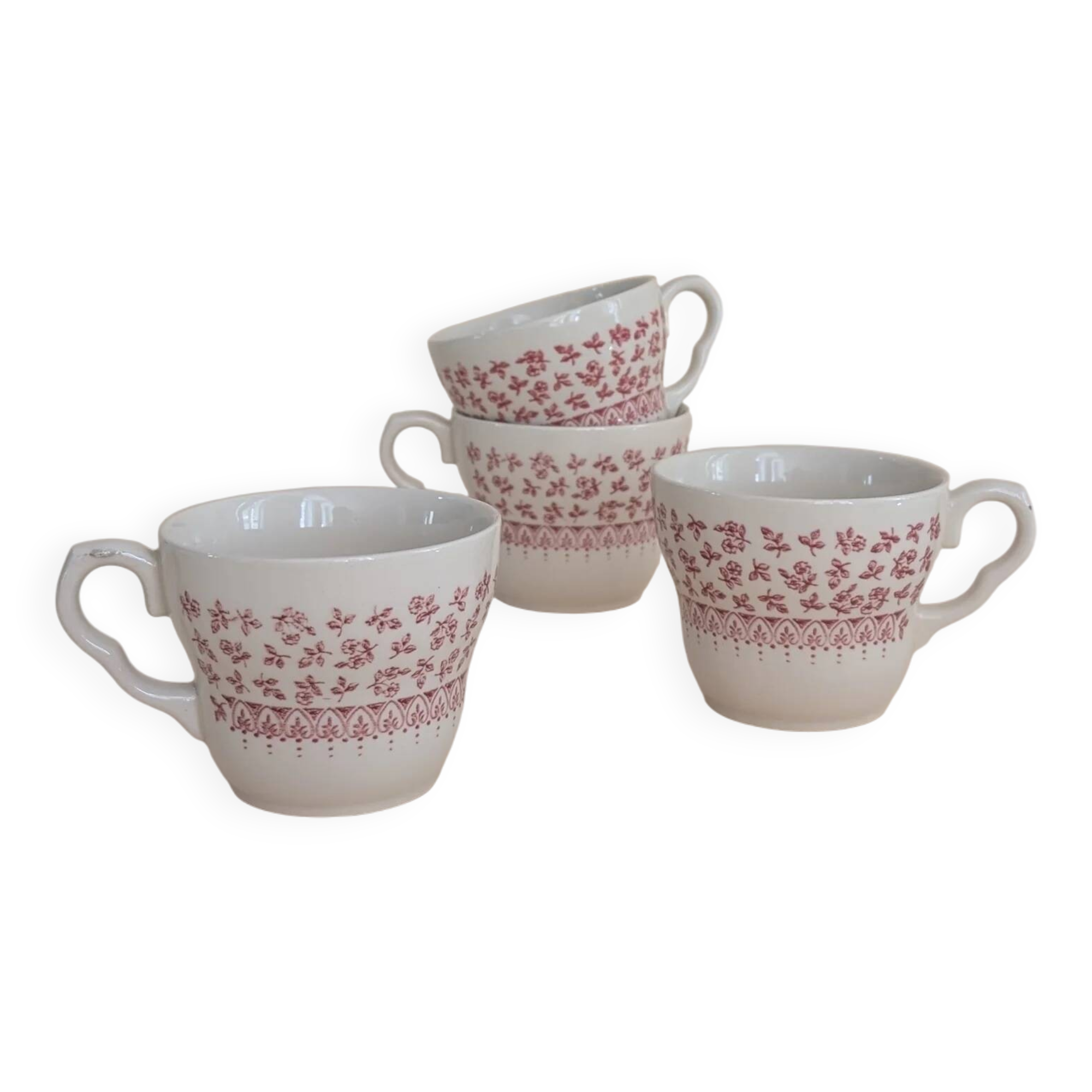 Set of 4 red ceramic mugs