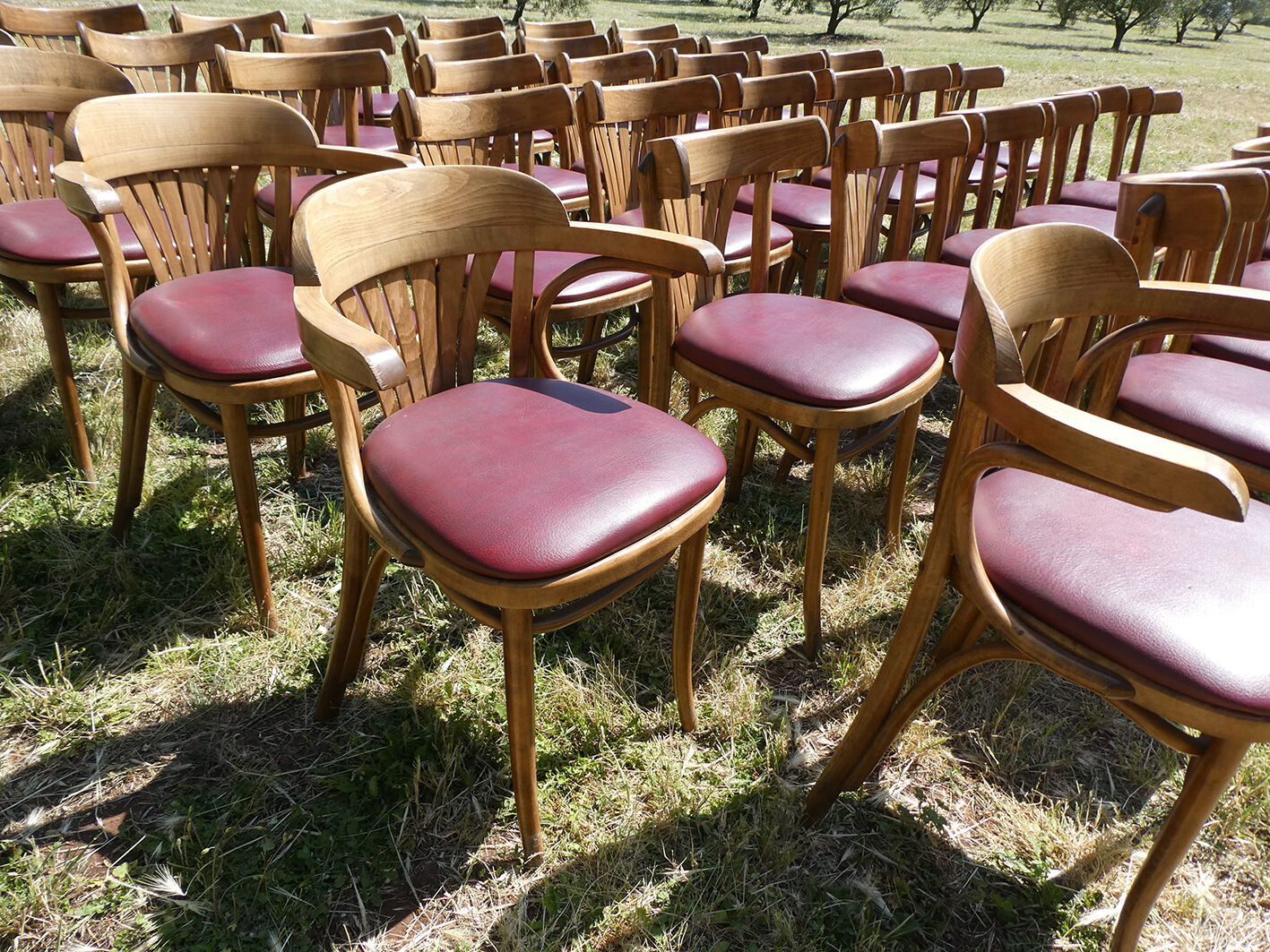 Set of 41 bistro chairs seated red skaï