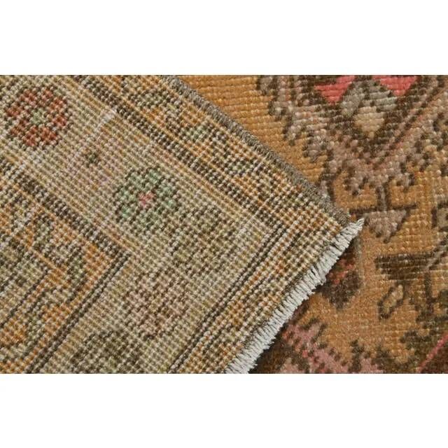 Vintage Turkish Hand-Knotted Wool Cotton Orange Runner Rug 101x380