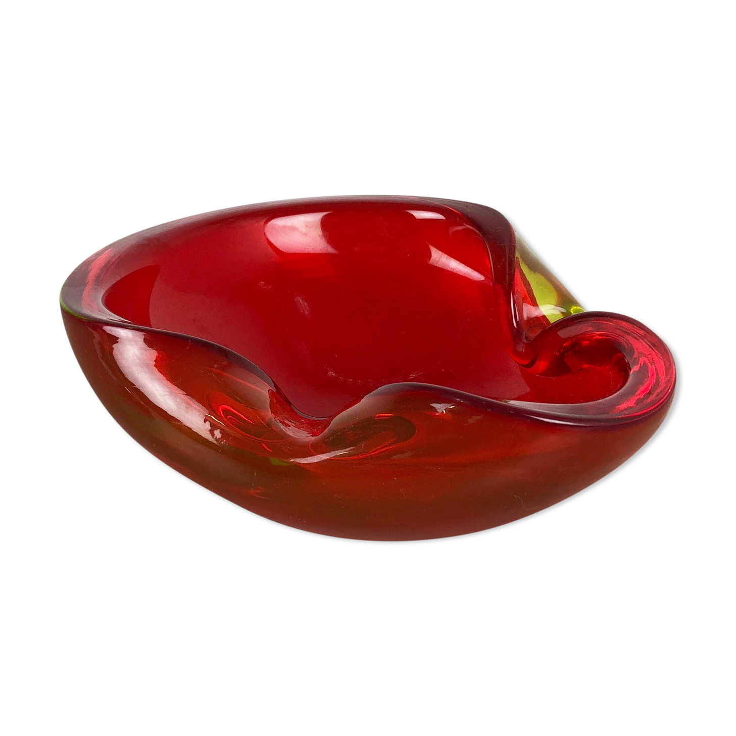 Large Murano Glass "Red-Yellow" Bowl Element Shell Ashtray Murano, Italy, 1970s