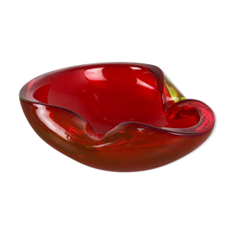 Cendrier en verre de Murano rouge-jaune Italie années 1970