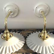 Set of two vintage white opaline wall lamps electrified to nine