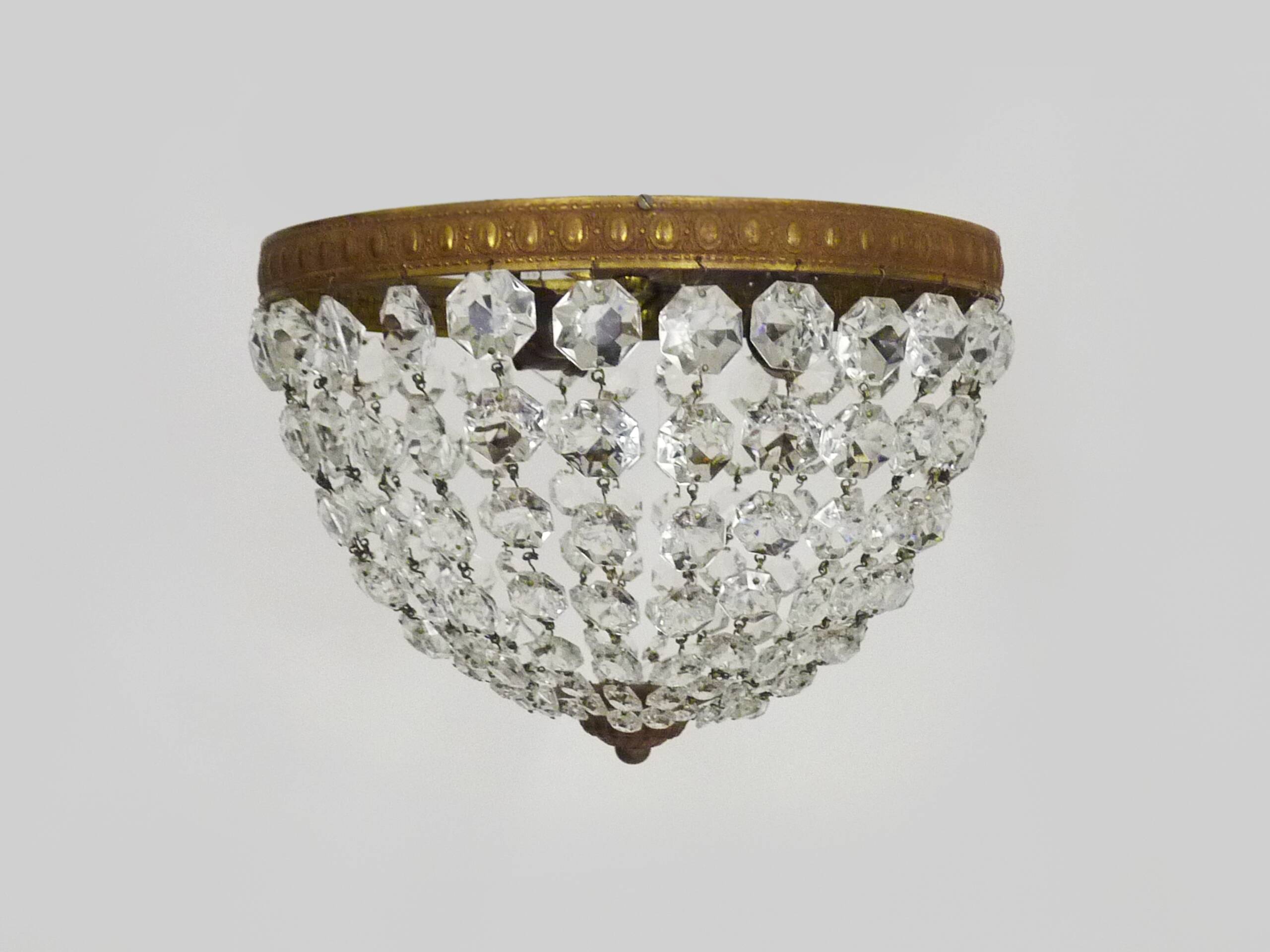 Old crown ceiling light with 3 lights, half basket with glass pendants. 60