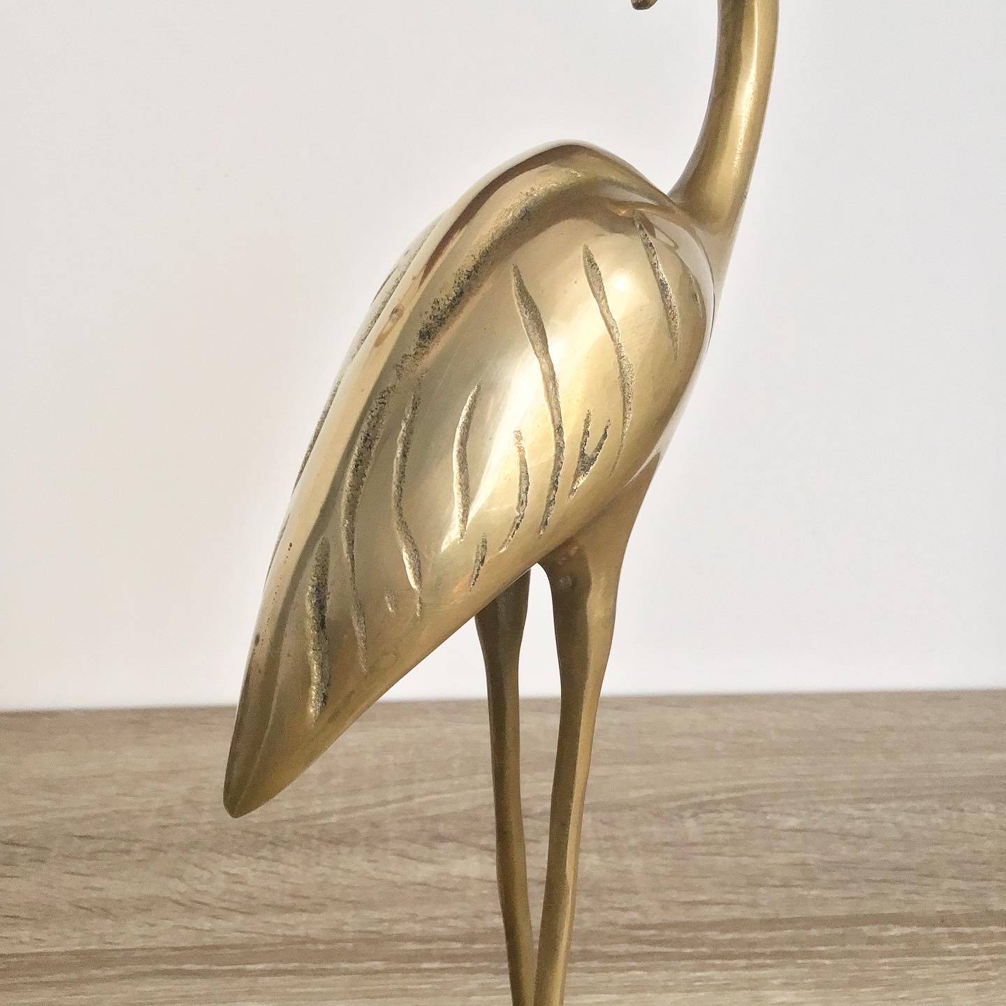 Very large vintage brass heron