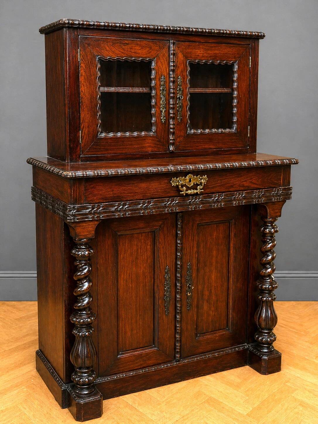 Buffet Bibliothéque deux corps en palissandre, époque Napoléon III