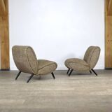 Pair Of Norman Bel Geddes Armchairs In Birch Wood & Original Wool Fabric, 1950s