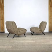 Pair Of Norman Bel Geddes Armchairs In Birch Wood & Original Wool Fabric, 1950s