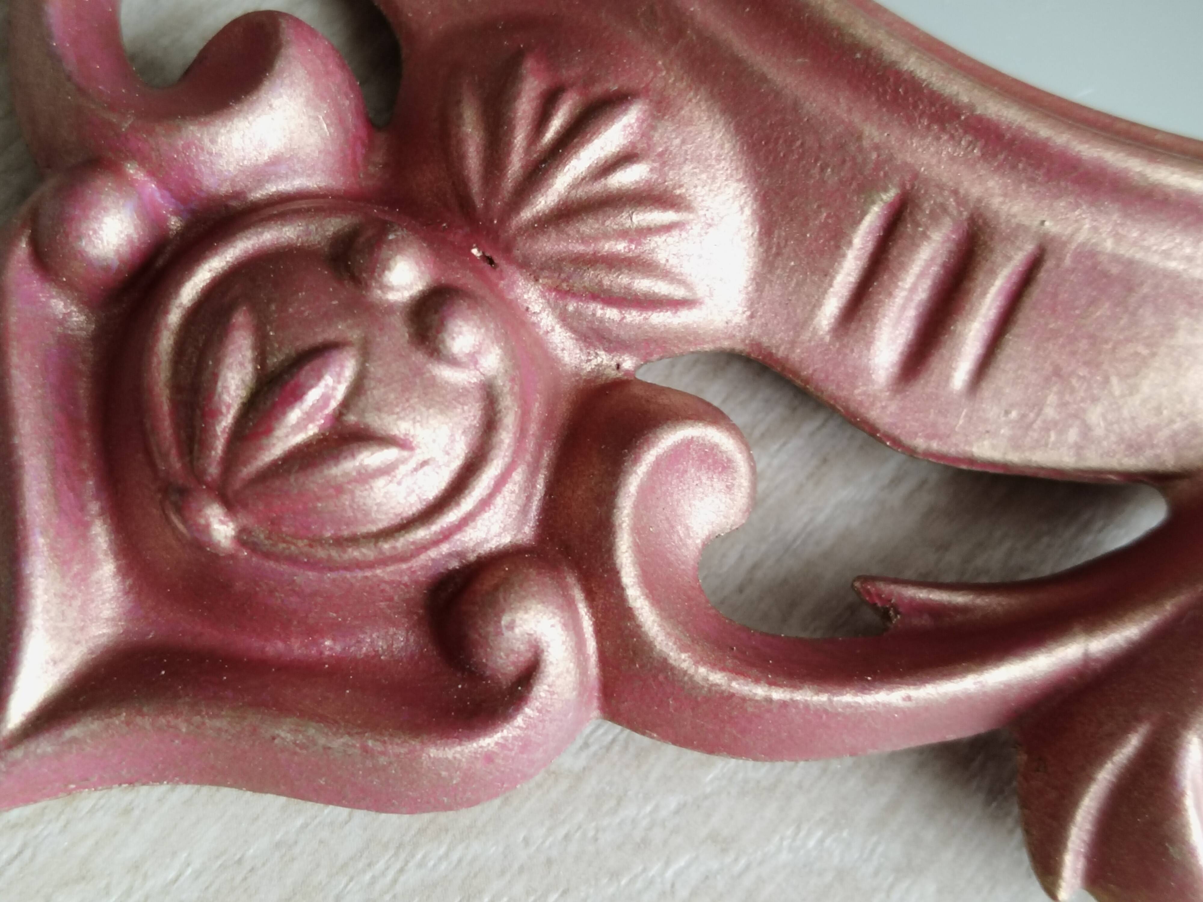 Classic red and gold patinated rocaille mirror, 35 cm x 23 cm