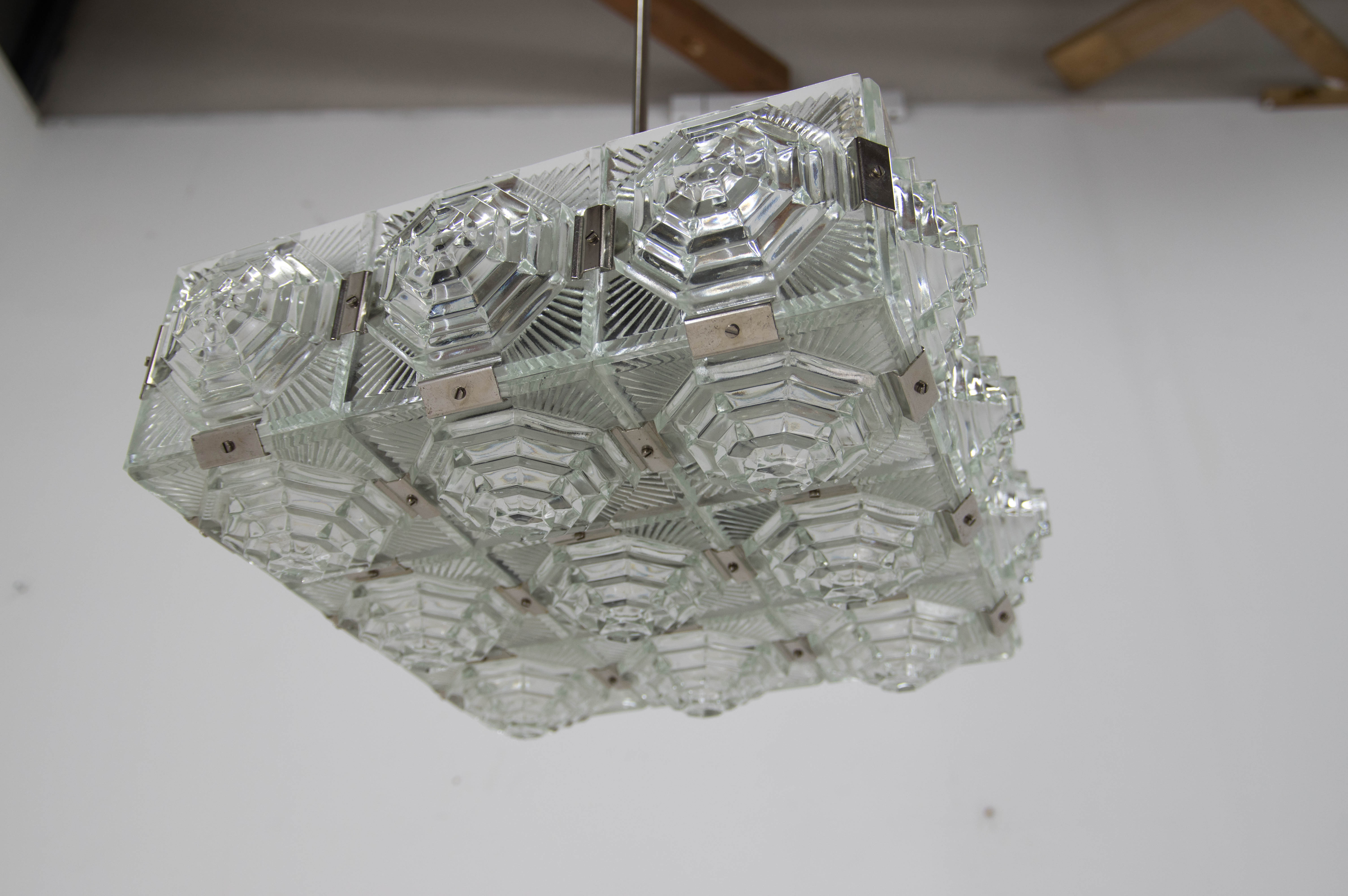 Brutalist Glass Chandelier by Kamenicky Senov, 1970s