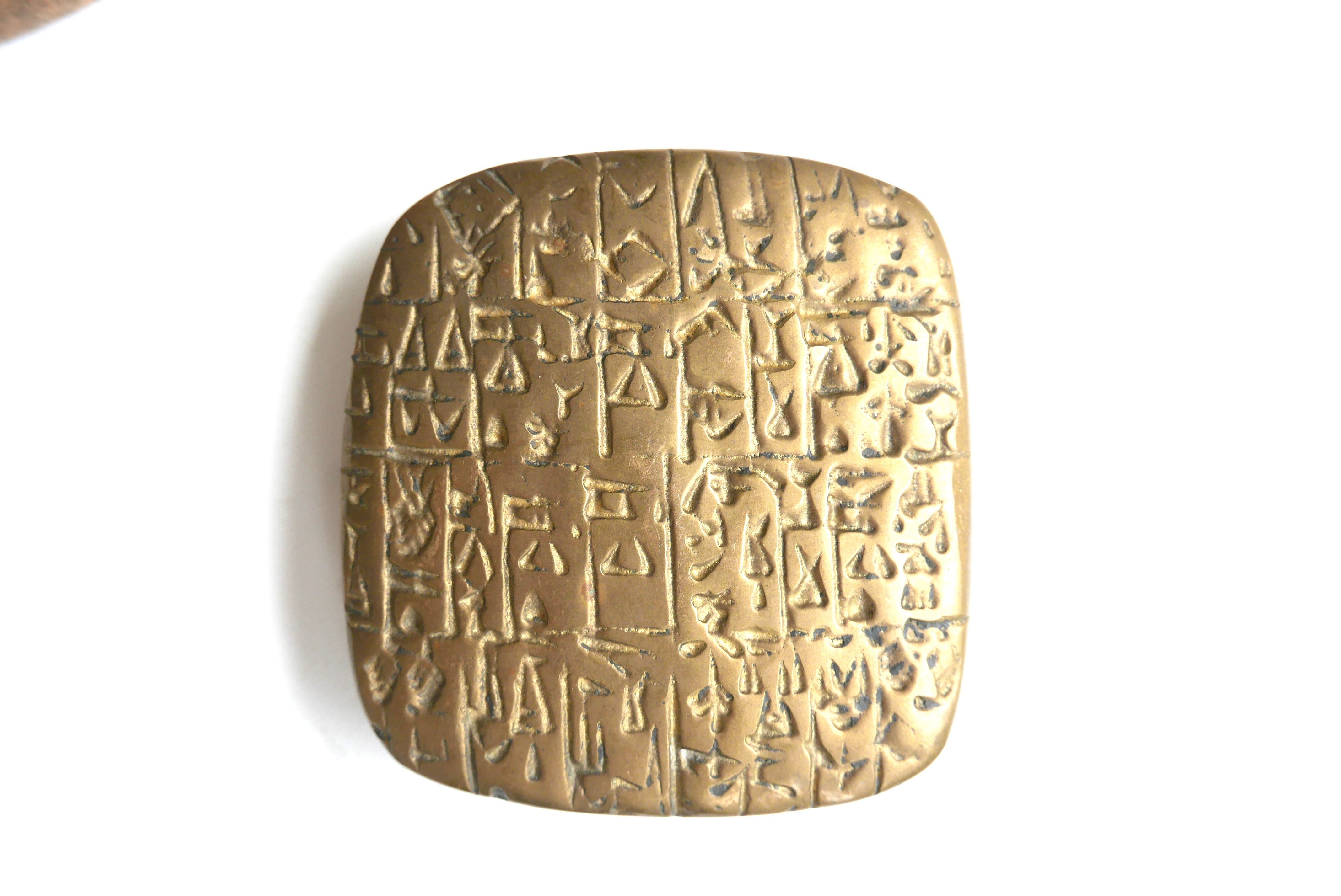 Bronze hieroglyphics paper press, 1970s