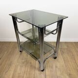 Chrome and smoked glass serving trolley from the 70s