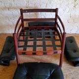 Armchair with vintage ottoman in black leather by Sven Ellekaer for Coja, 1970