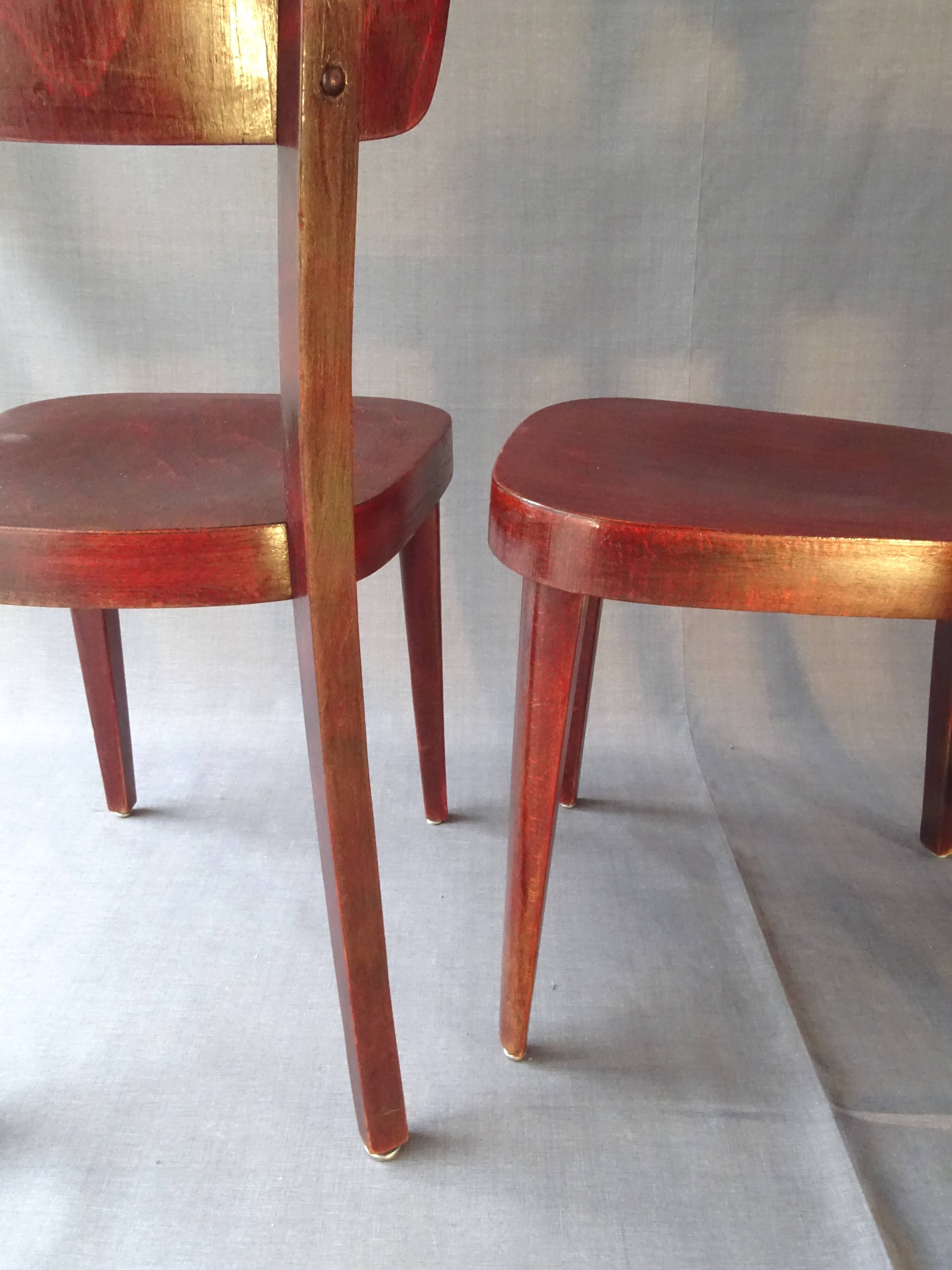 Set of 3 chairs Thonet 1950 feet spindle, modern bistro