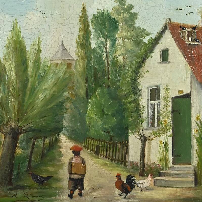 Pair of “Country Scenes” Paintings, signed A. Minne – Late 19th century