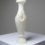 Petit vase balustre en albâtre vintage/ancien amphore à anneaux