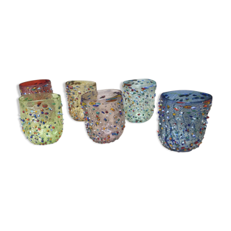 Set Of 6 Cups Glasses Water Acqua "Goto" Murrisa In Vetro Di Murano Rare  Made In Italy