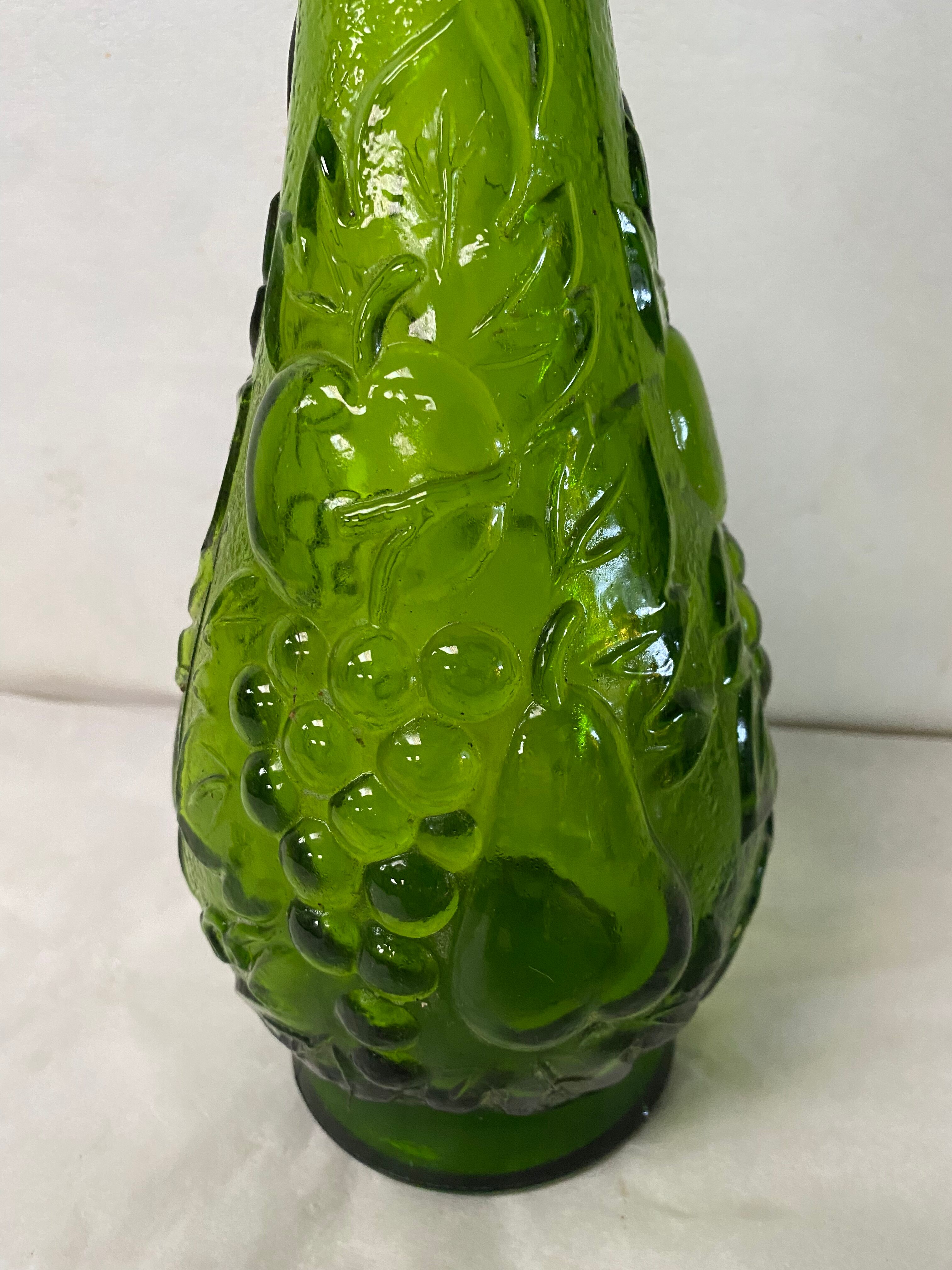 Vintage green glass decanter