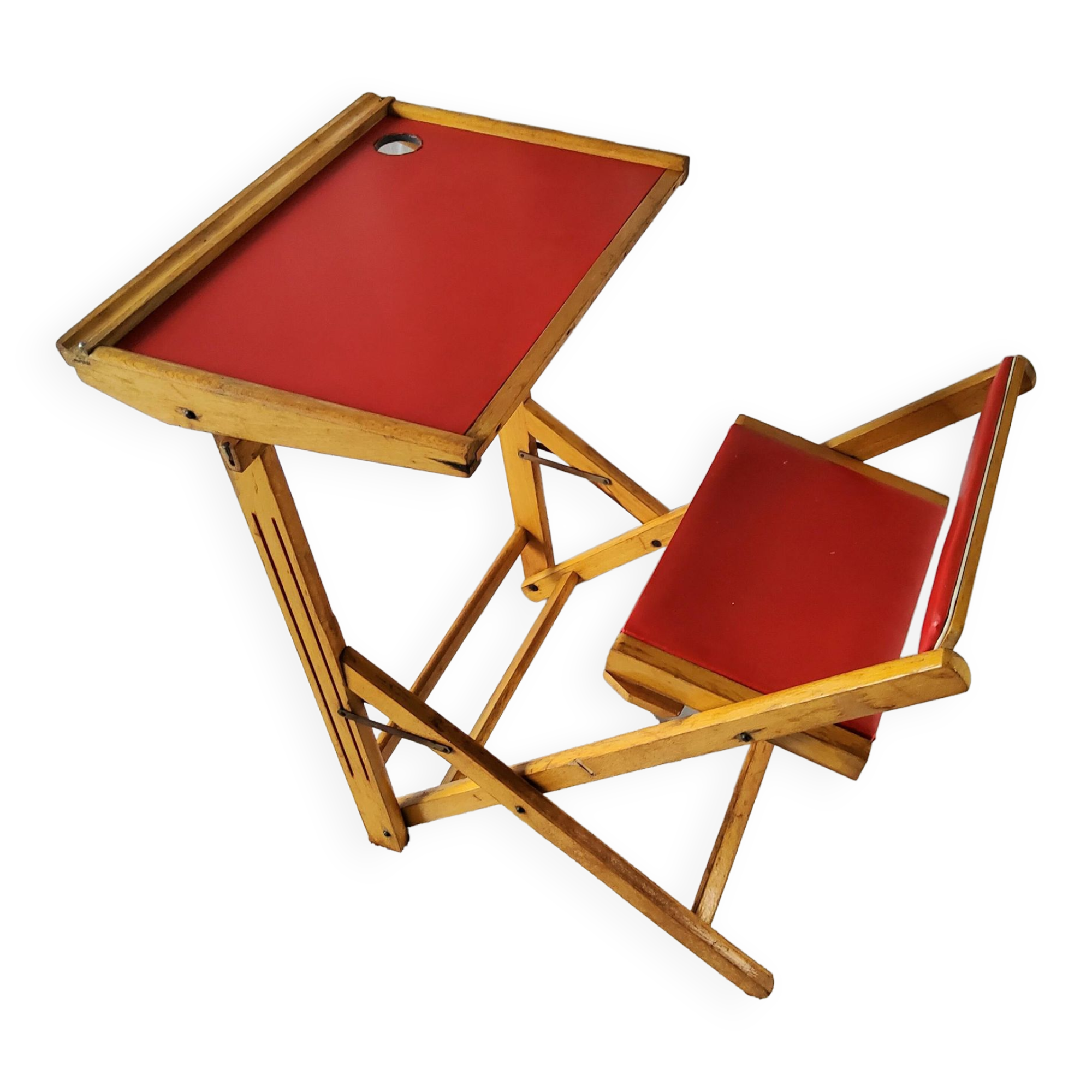 Bureau écolier double, bois et métal