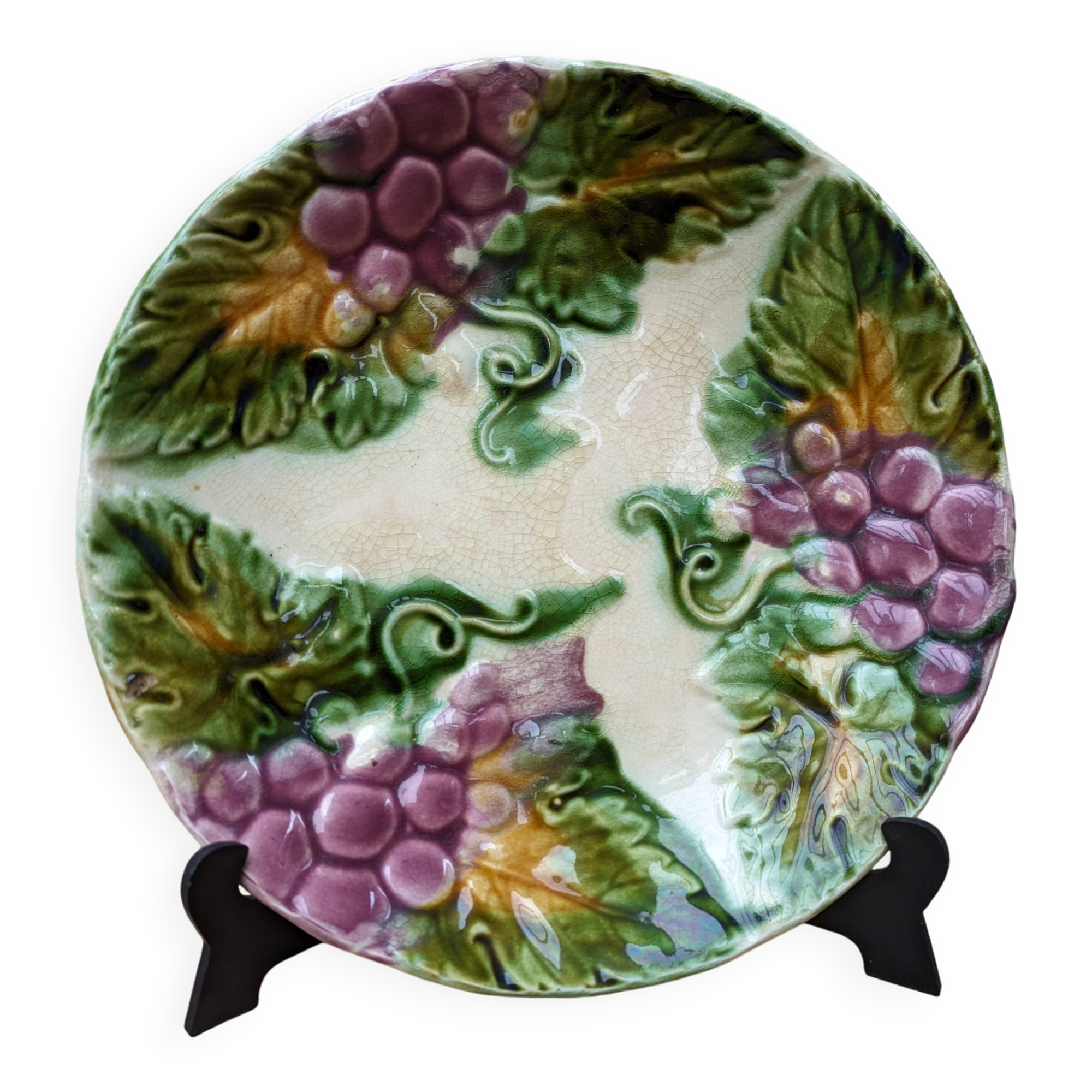 4 petites assiettes en barbotine ceramique emaillée verte