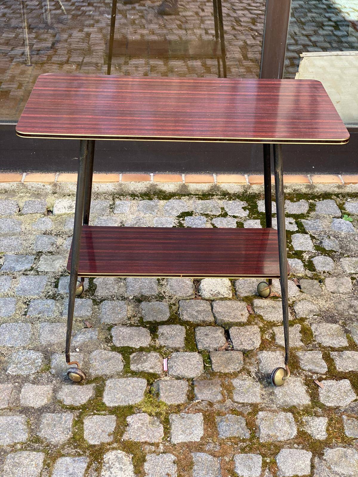 Desserte table roulante 2 niveaux en palissandre laqué laiton doré