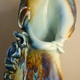 Vase en céramique émaillée, pièce unique, signé D. Prioton, col coquillage