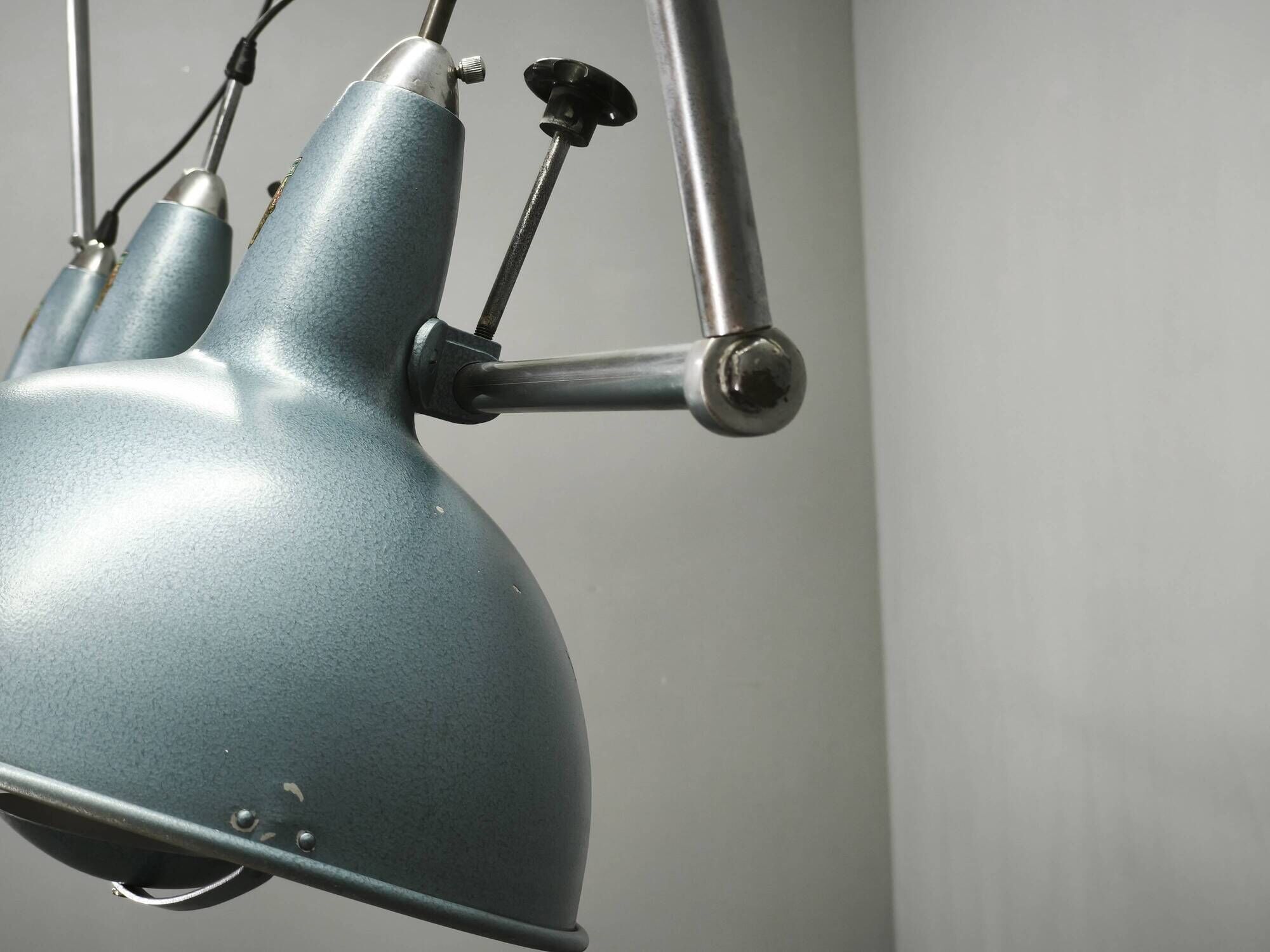 A.L.F. Firenze Italian Industrial Three-Light Chandelier, 1970s