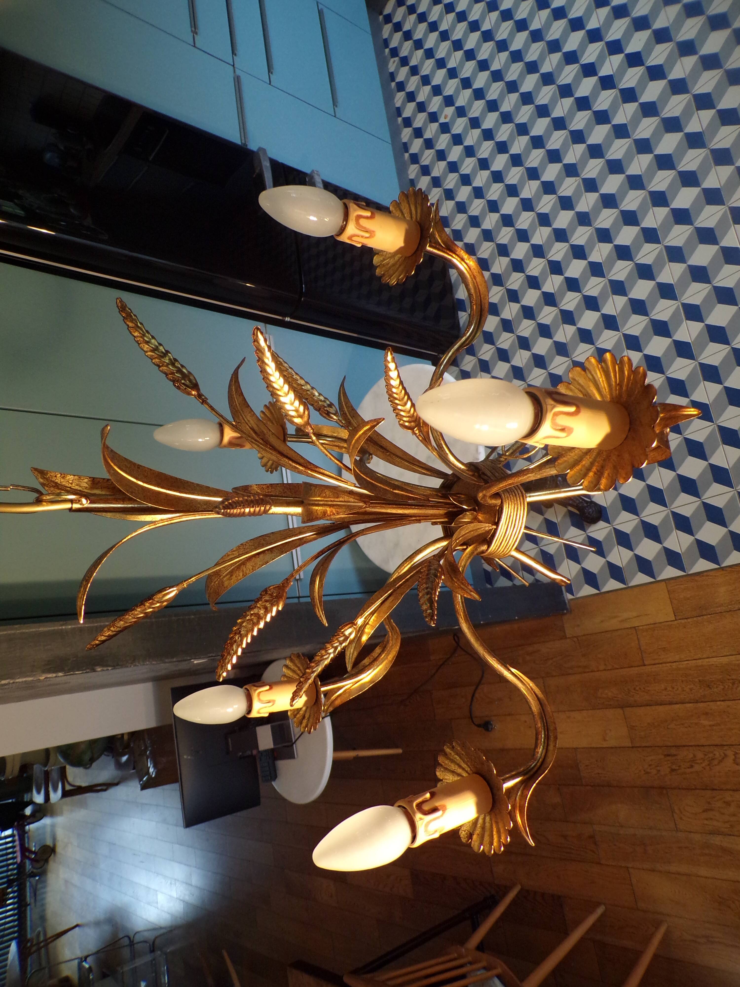 Lustre épi de blé fer doré 5 feux