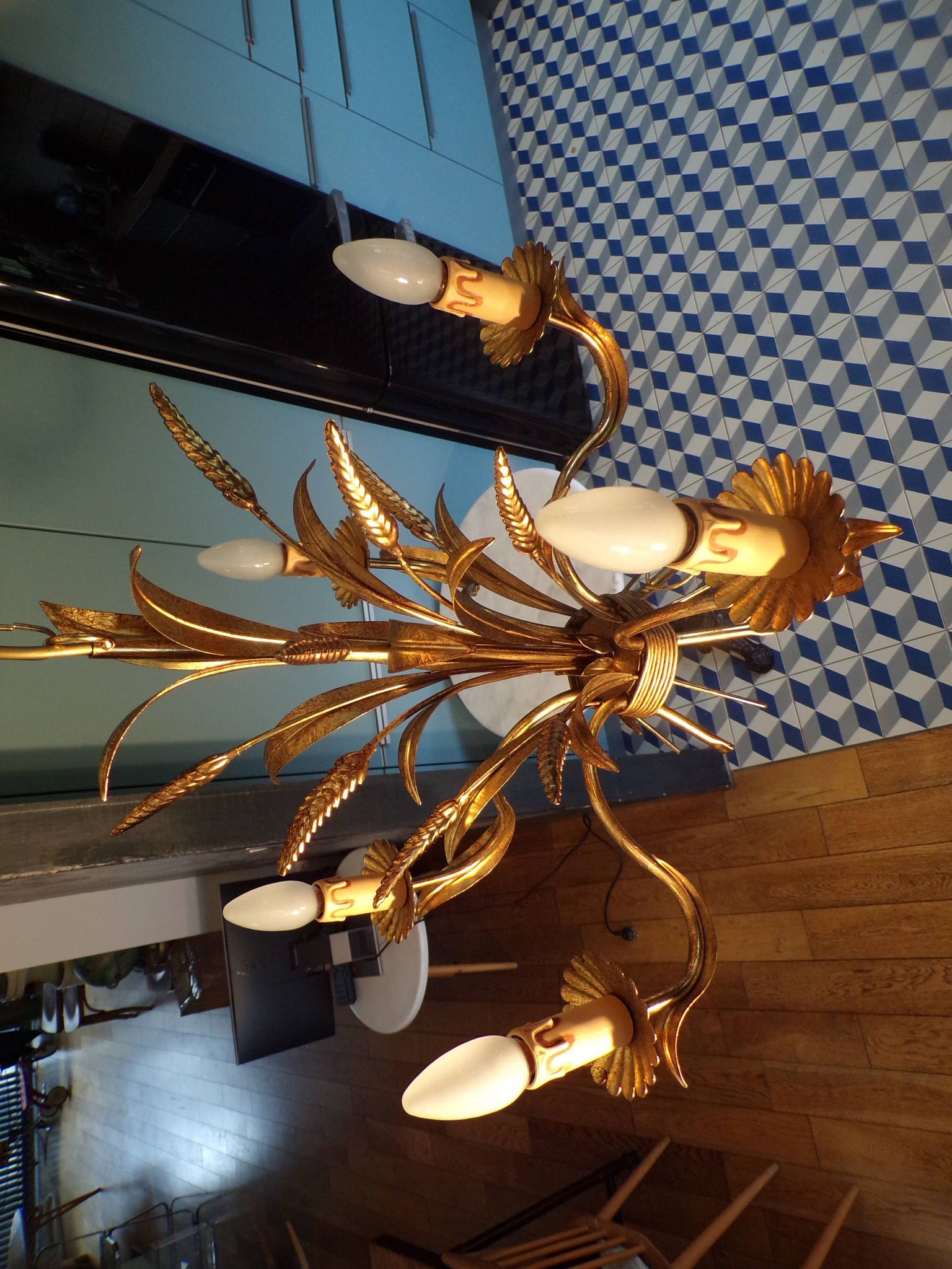 5-light gold-plated iron wheat sheaf chandelier