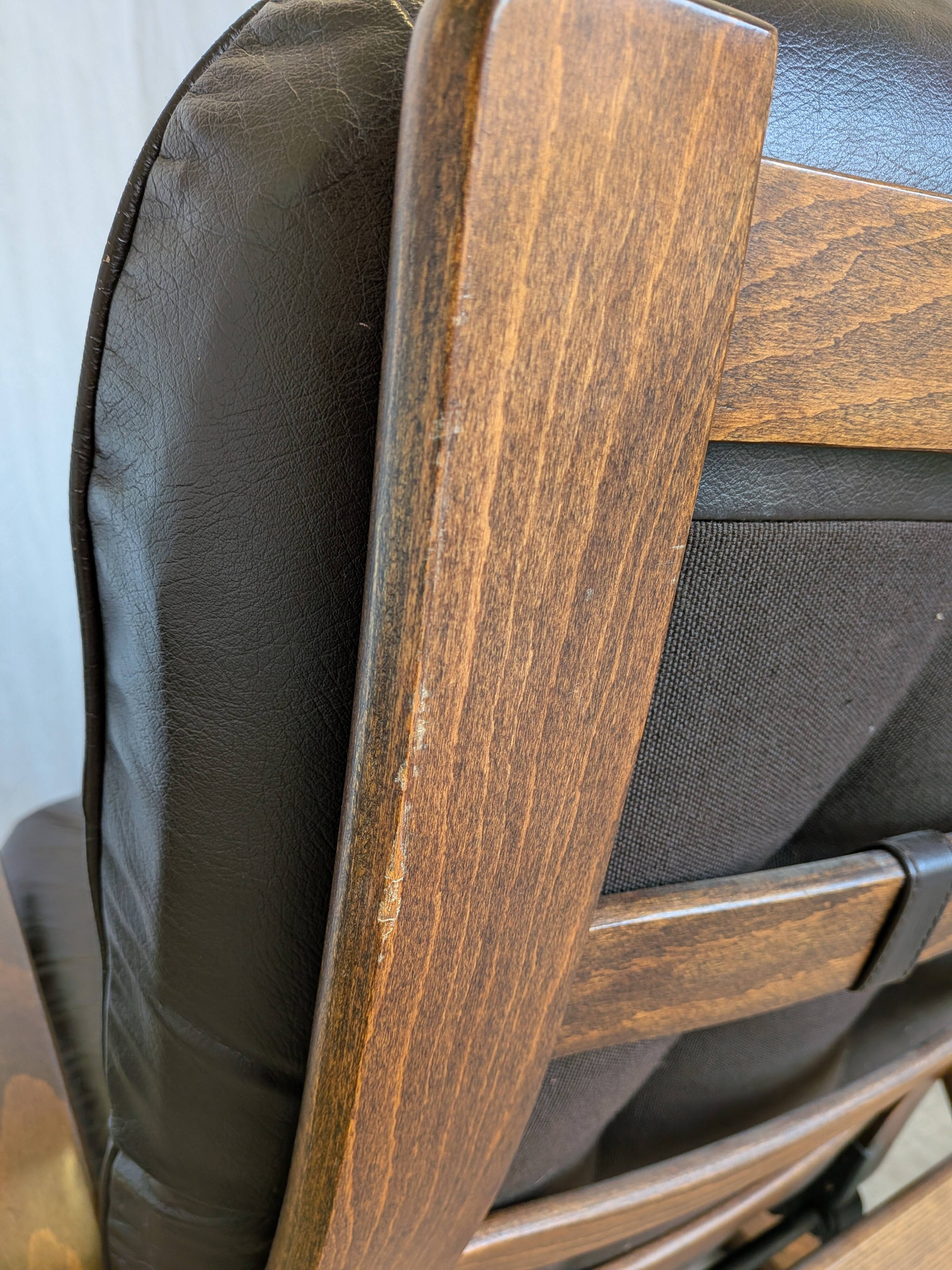 Vintage Panther Lounge Chair with Ottoman / Brown Leather Recliner Armchair