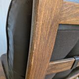 Vintage Panther Lounge Chair with Ottoman / Brown Leather Recliner Armchair