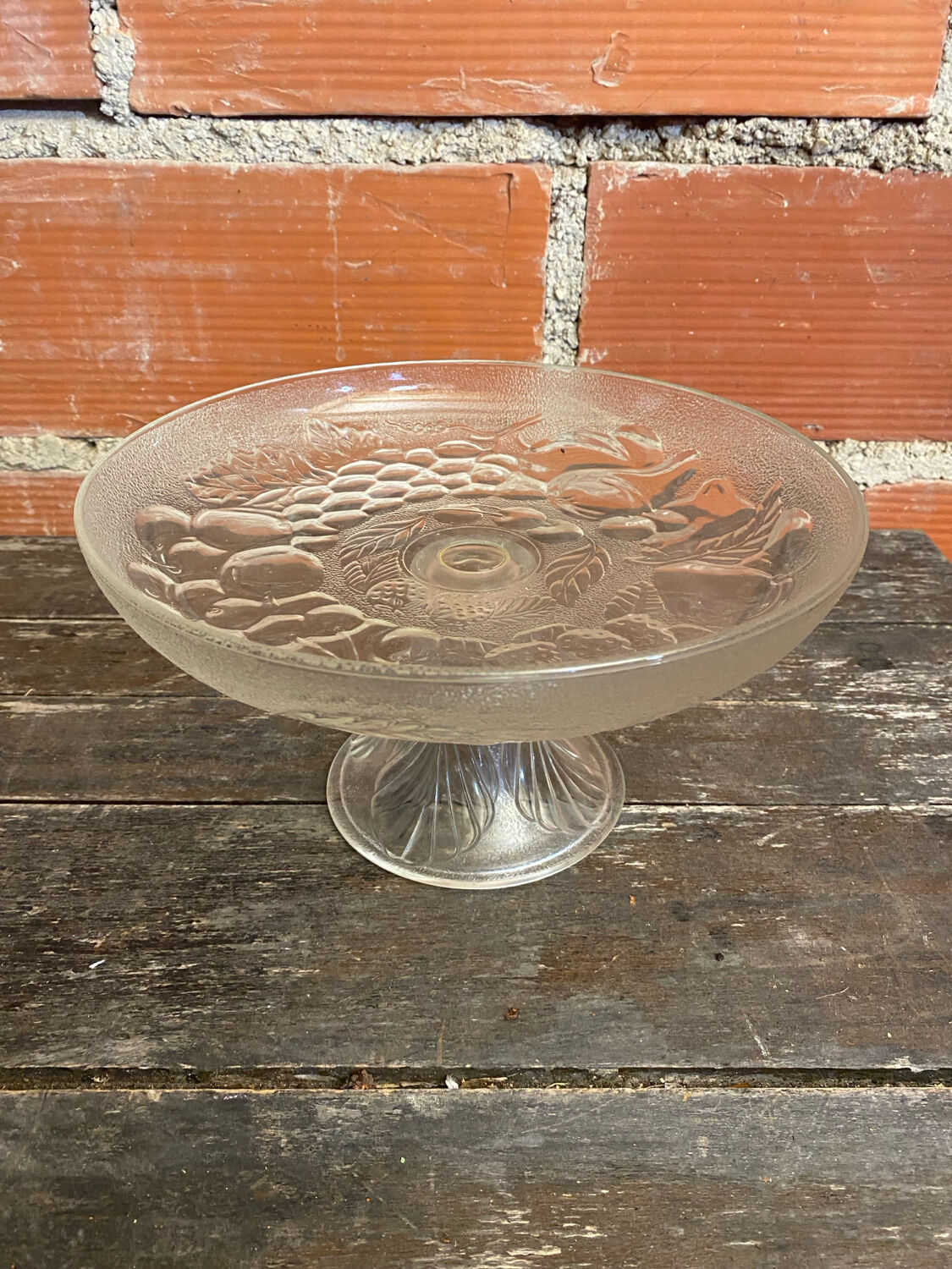 Vintage Fruit Bowl Old Molded Glass Plate Decor Fruits #D657