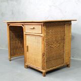 Mid-century italian bamboo, rattan and teak desk, 1960s