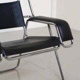 Metal and black leather armchair by Gastone Rinaldi for Thema 80's