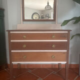 Commode ancienne française en merisier avec miroir – restaurée et peinte